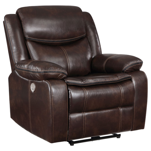 Furniture City Houma - Coaster - Sycamore Upholstered Power Recliner Chair Dark Brown - 610193P