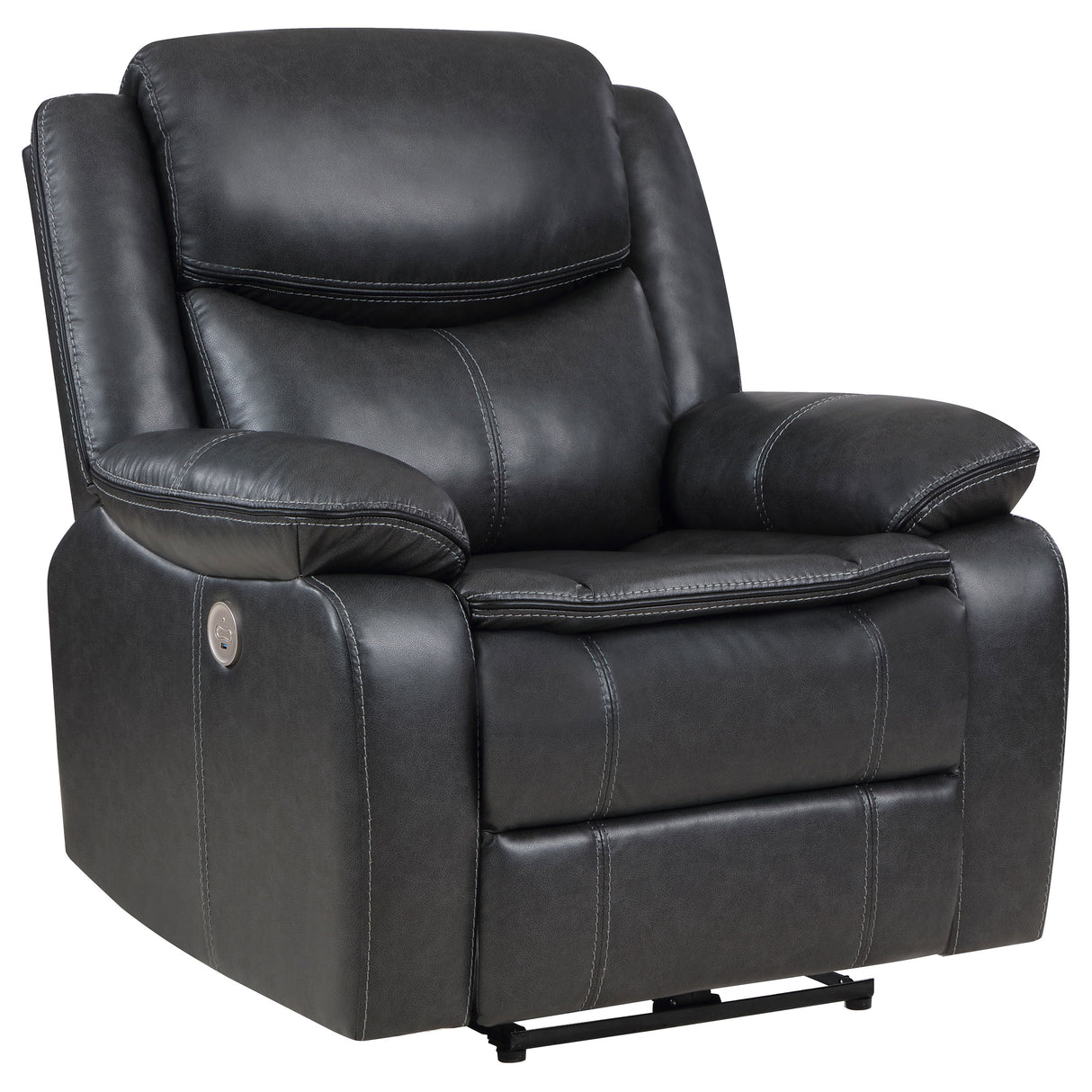 Furniture City Houma - Coaster - Sycamore Upholstered Power Recliner Chair Dark Grey - 610233P