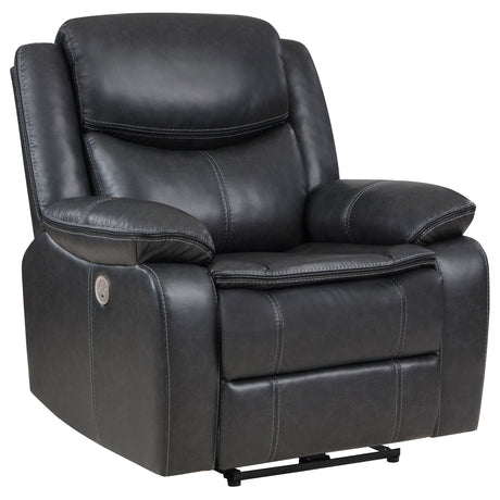 Furniture City Houma - Coaster - Sycamore Upholstered Power Recliner Chair Dark Grey - 610233P