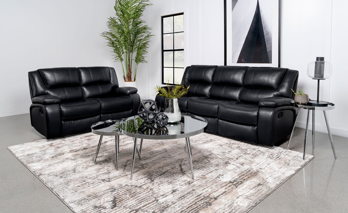 Furniture City Houma - Coaster - Camila 2-piece Upholstered Motion Reclining Sofa Set Black - 610244-S2