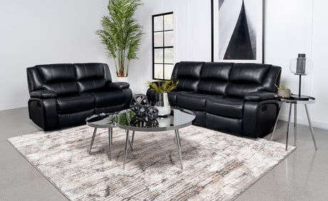 Furniture City Houma - Coaster - Camila 2-piece Upholstered Motion Reclining Sofa Set Black - 610244-S2