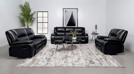 Furniture City Houma - Coaster - Camila 3-piece Upholstered Motion Reclining Sofa Set Black - 610244-S3