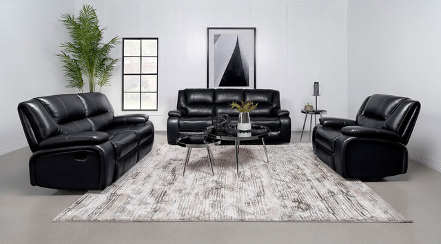 Furniture City Houma - Coaster - Camila 3-piece Upholstered Motion Reclining Sofa Set Black - 610244-S3