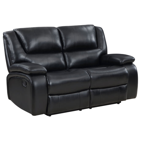 Furniture City Houma - Coaster - Camila Upholstered Motion Reclining Loveseat Black - 610245