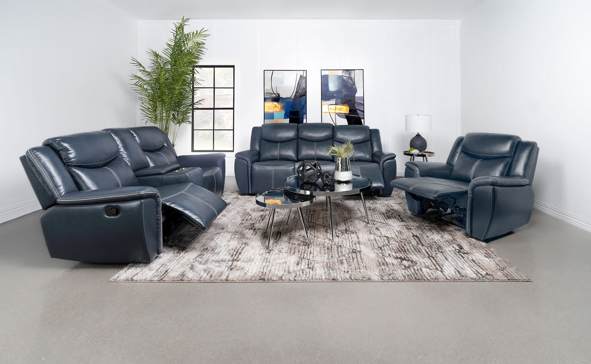 Furniture City Houma - Coaster - Sloane 3-piece Upholstered Reclining Sofa Set Blue - 610271-S3