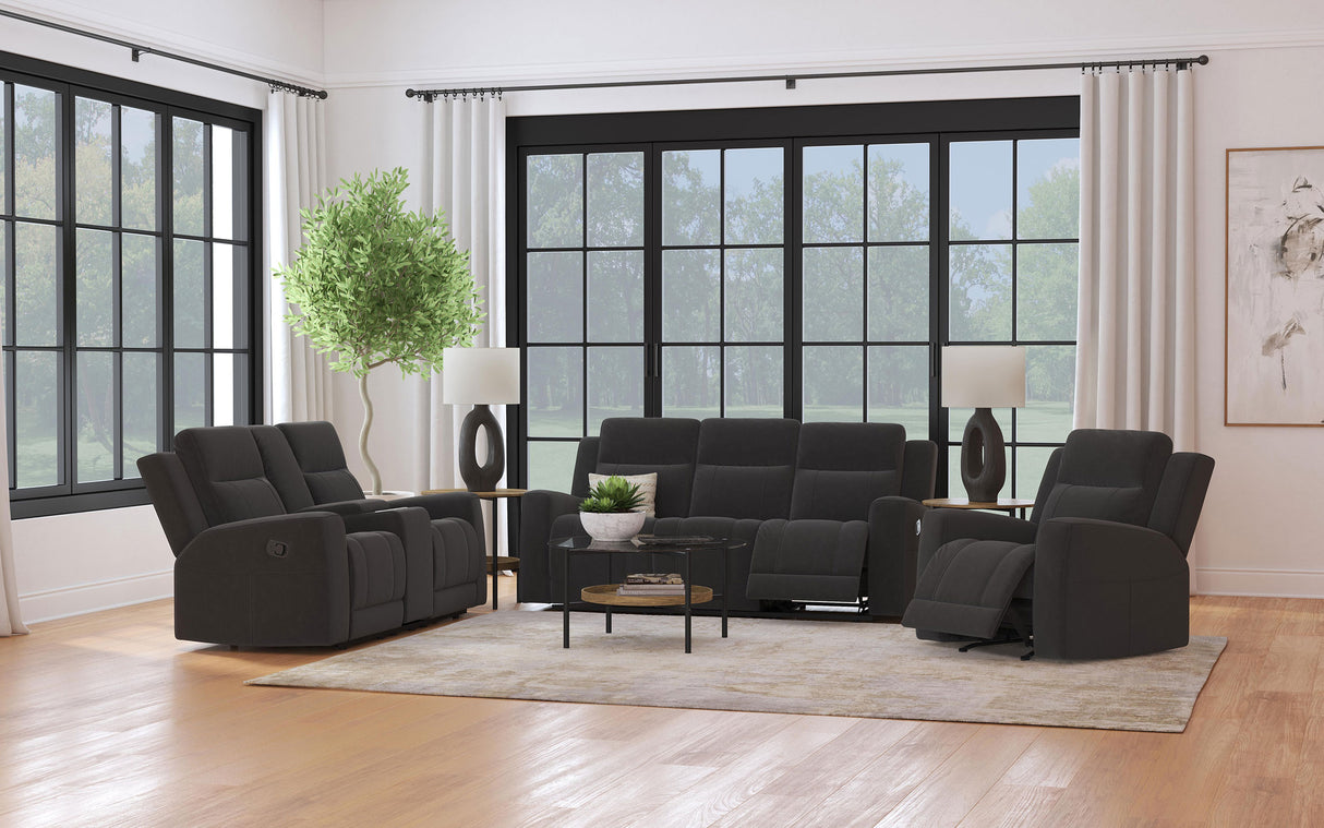 Furniture City Houma - Coaster - Brentwood 3-piece Upholstered Reclining Sofa Set Charcoal - 610284-S3
