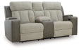 Furniture City Houma - Ashley Furniture - WhipLash Power Reclining Loveseat with Console - PWR REC Loveseat/CON/ADJ HDRST / Sisal - PC6320418
