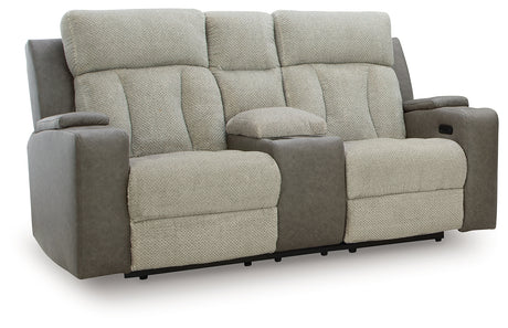 Furniture City Houma - Ashley Furniture - WhipLash Power Reclining Loveseat with Console - PWR REC Loveseat/CON/ADJ HDRST / Sisal - PC6320418