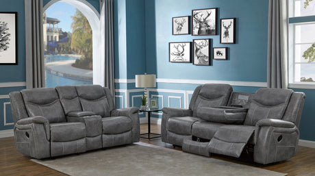 Furniture City Houma - Coaster - Conrad 2-piece Upholstered Padded Arm Motion Sofa Set Grey - 650354-S2