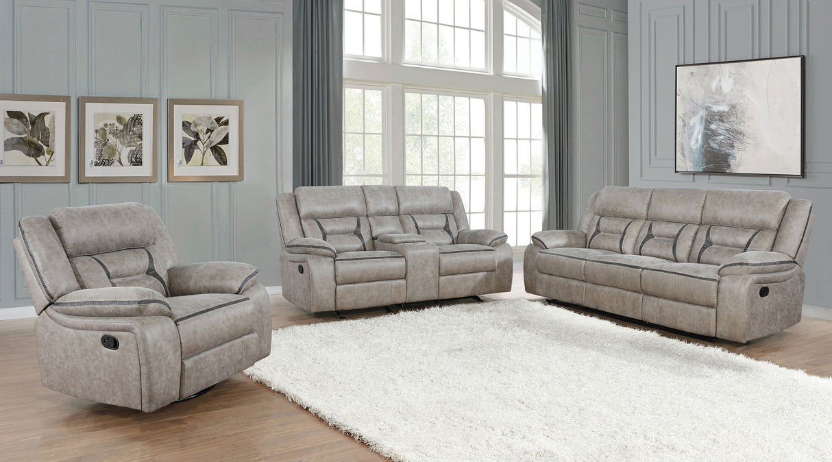 Furniture City Houma - Coaster - Greer 3-piece Upholstered Reclining Sofa Set Taupe - 651351-S3