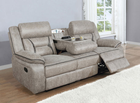 Furniture City Houma - Coaster - Greer Upholstered Motion Reclining Sofa Taupe - 651351