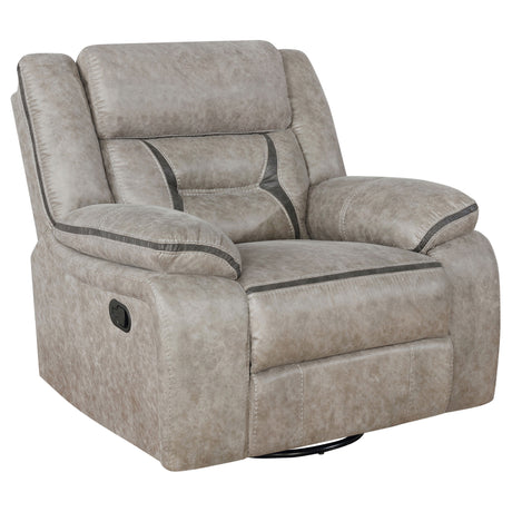 Furniture City Houma - Coaster - Greer Upholstered Swivel Glider Recliner Chair Taupe - 651353