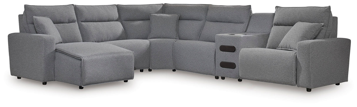 Furniture City Houma - Ashley Furniture - ModMax II Sectional - 6-Piece Reclining Sectional with Chaise and Audio Console / Salt and Pepper - 65906S29