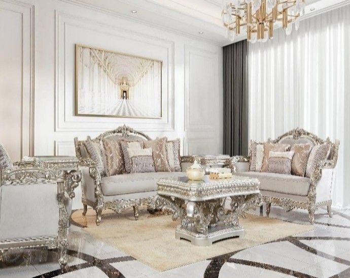 HD-1609 - Sofa - Silver With Gold Highlighting