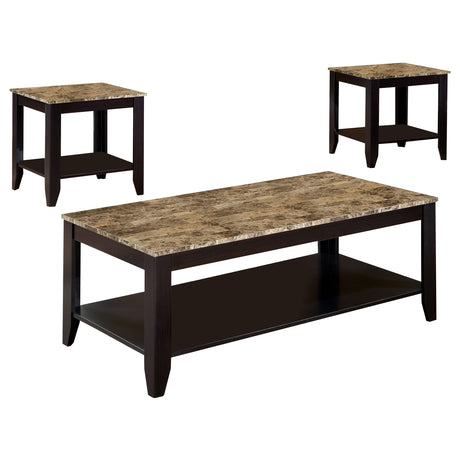 Furniture City Houma - Coaster - Flores 3-piece Faux Marble Top Coffee Table Set Cappuccino - 700155