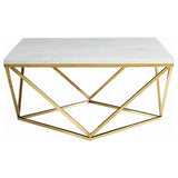 Furniture City Houma - Coaster - Meryl Square Faux Marble Top Coffee Table White and Gold - 700846