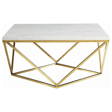 Furniture City Houma - Coaster - Meryl Square Faux Marble Top Coffee Table White and Gold - 700846