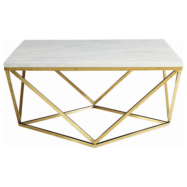 Furniture City Houma - Coaster - Meryl Square Faux Marble Top Coffee Table White and Gold - 700846