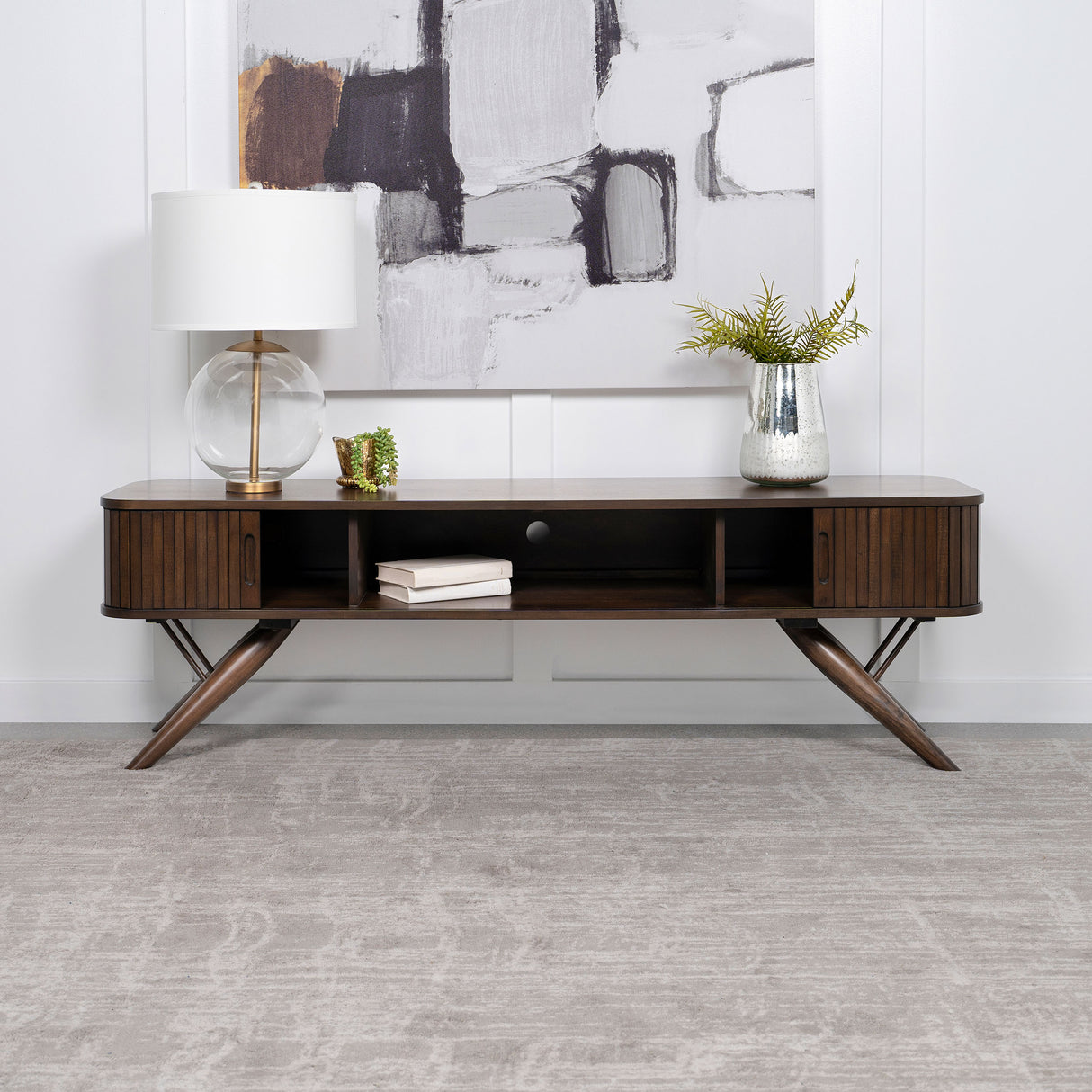 Furniture City Houma - Coaster - Valna Wood 71-inch TV Stand with Sliding Doors Walnut - 701713