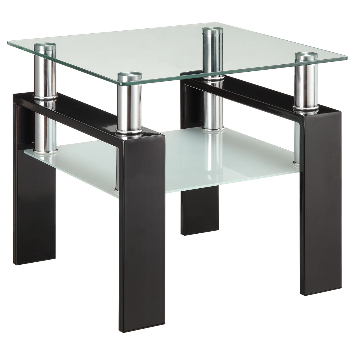 Furniture City Houma - Coaster - Dyer 1-shelf Square Glass Top Side End Table Black - 702287