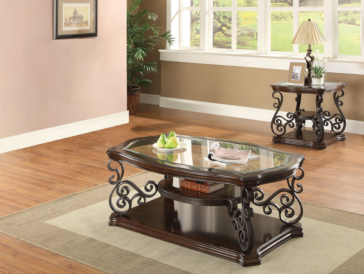 Furniture City Houma - Coaster - Laney 2-piece Glass Top Coffee and End Table Set Dark Merlot - 702448-S2