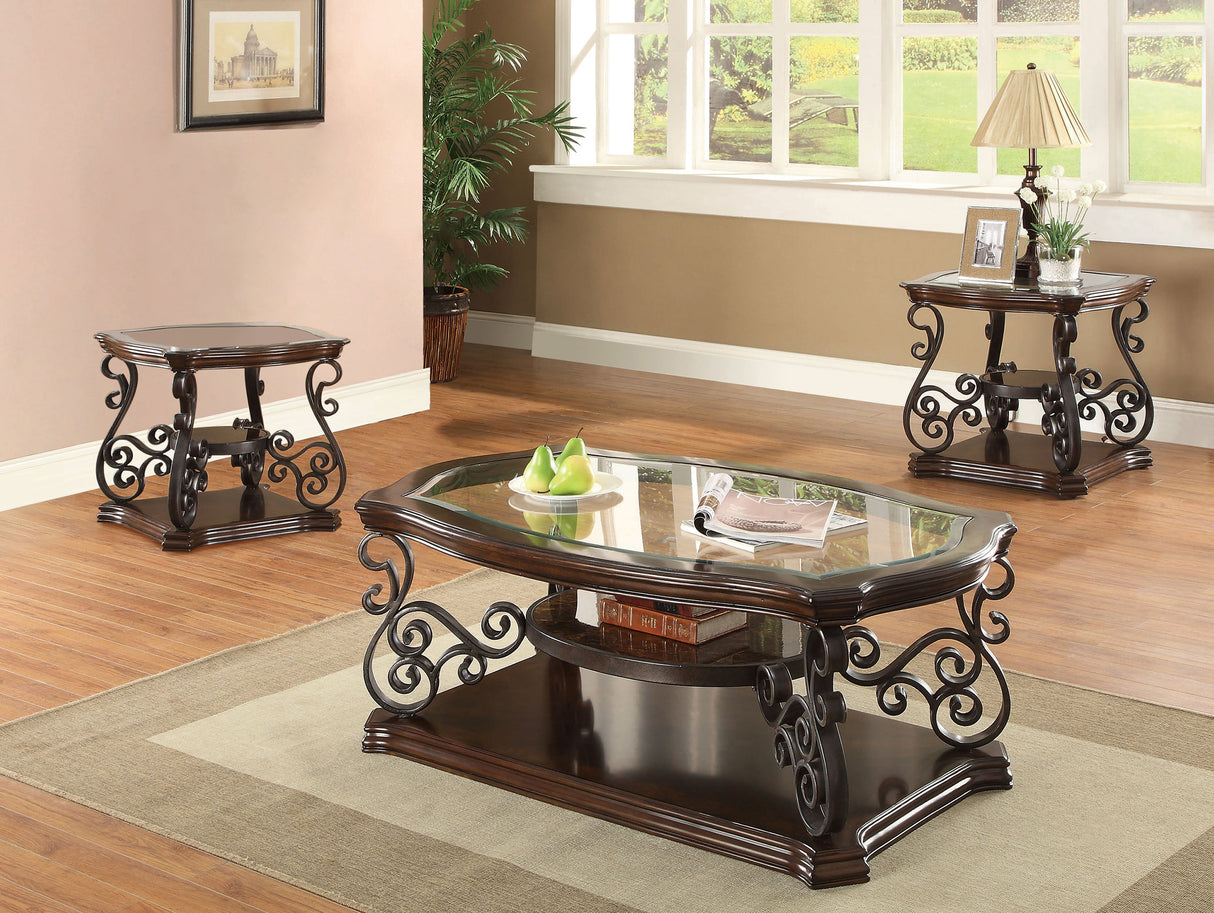 Furniture City Houma - Coaster - Laney 3-piece Glass Top Coffee and End Table Set Dark Merlot - 702448-S3