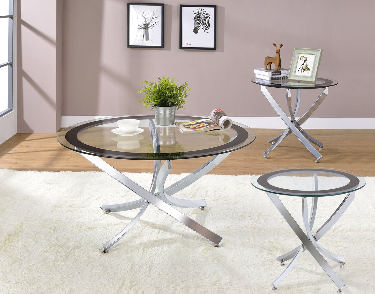 Furniture City Houma - Coaster - Brooke 3-piece Round Coffee and End Table Set Chrome - 702588-S3