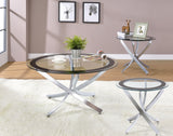 Furniture City Houma - Coaster - Brooke 3-piece Round Coffee and End Table Set Chrome - 702588-S3