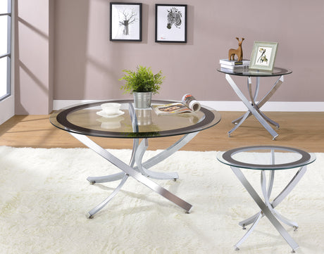 Furniture City Houma - Coaster - Brooke 3-piece Round Coffee and End Table Set Chrome - 702588-S3