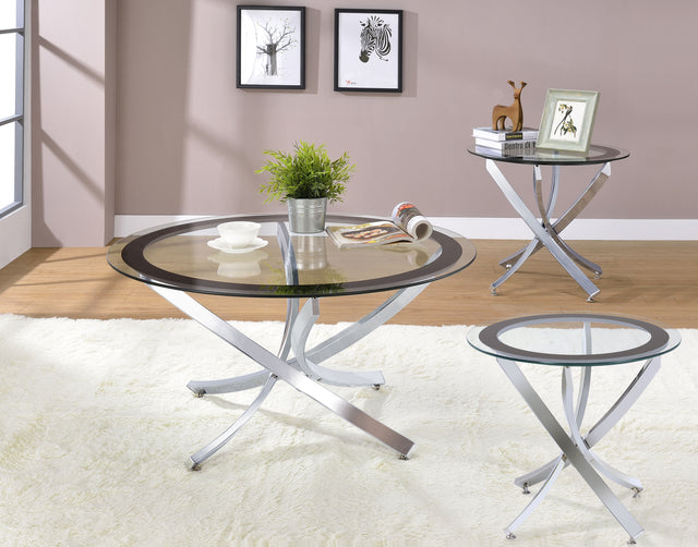 Furniture City Houma - Coaster - Brooke 3-piece Round Coffee and End Table Set Chrome - 702588-S3