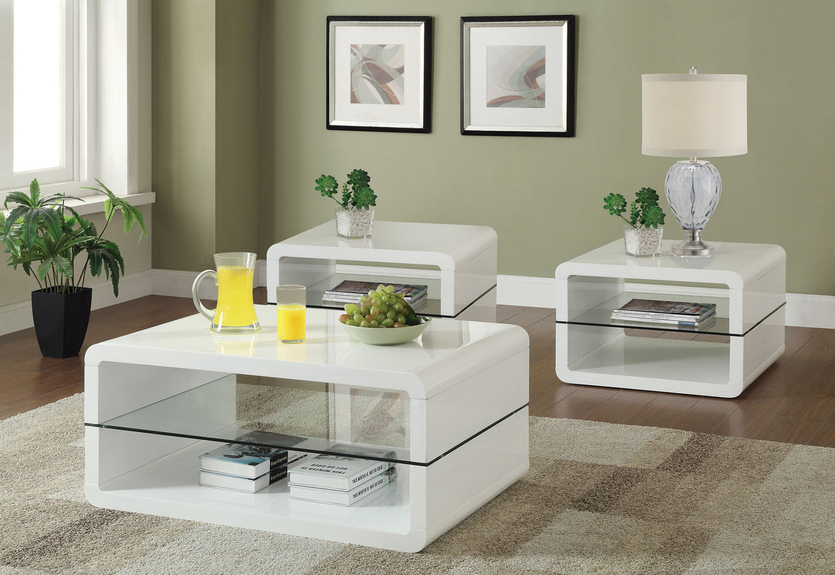 Furniture City Houma - Coaster - Elana 3-piece Coffee and End Table Set White High Gloss - 703268-S3