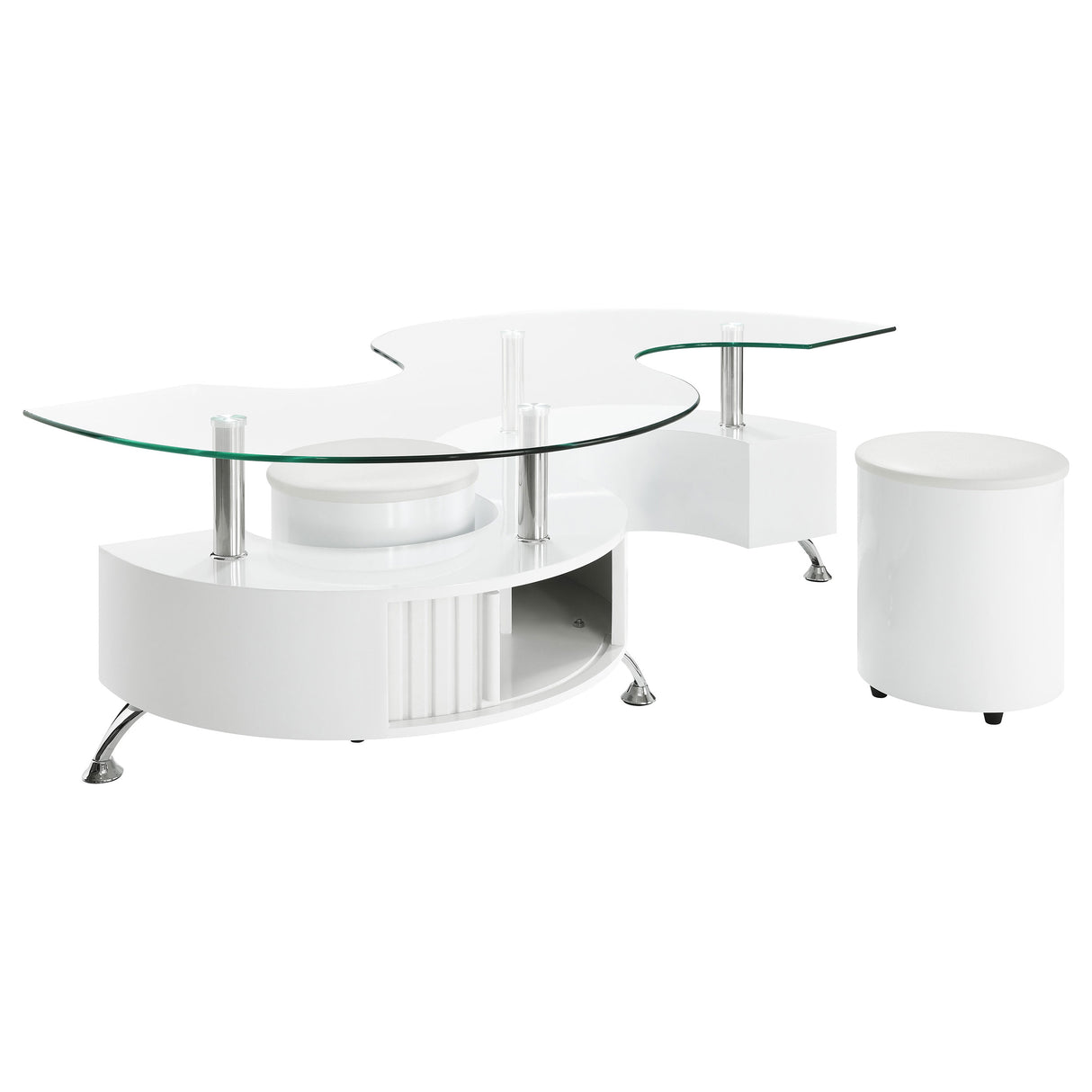 Furniture City Houma - Coaster - Buckley 3-piece Coffee Table and Stools Set White High Gloss - 703400
