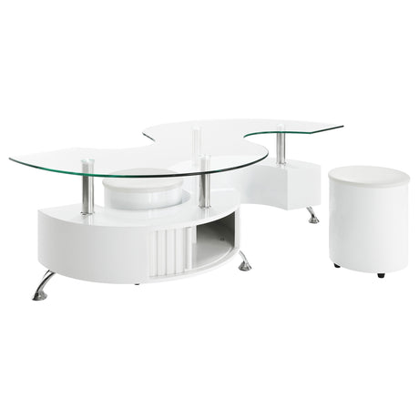 Furniture City Houma - Coaster - Buckley 3-piece Coffee Table and Stools Set White High Gloss - 703400