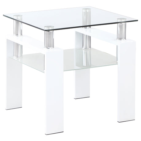 Furniture City Houma - Coaster - Dyer 1-shelf Square Glass Top Side End Table White - 703437