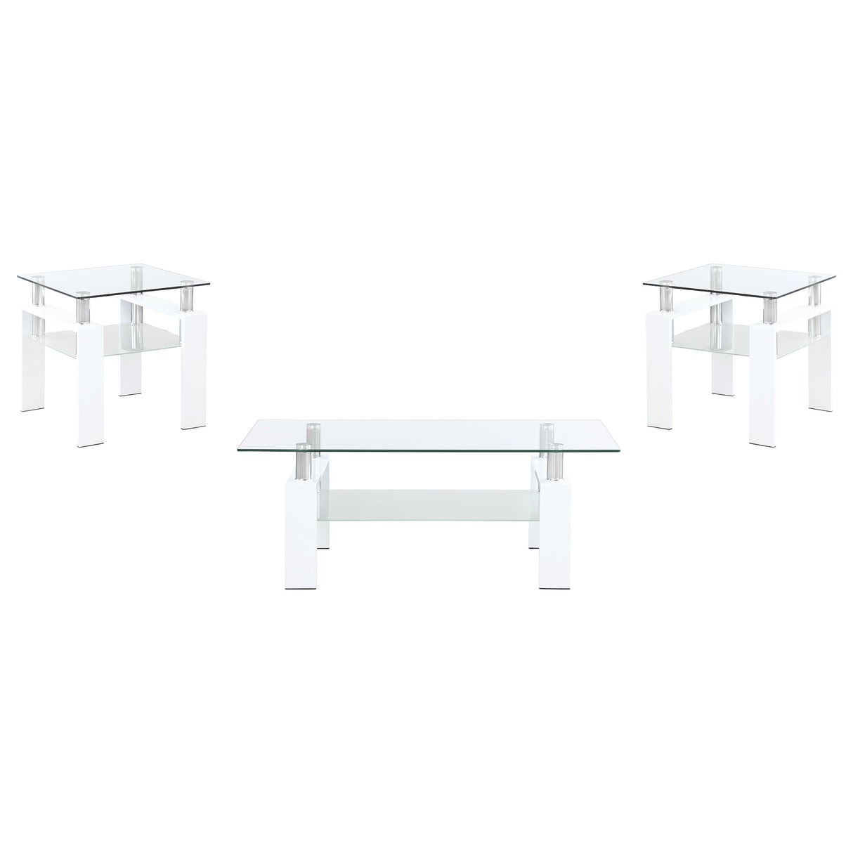 Furniture City Houma - Coaster - Dyer 3-piece Rectangular Coffee and End Table Set White - 703438-S3