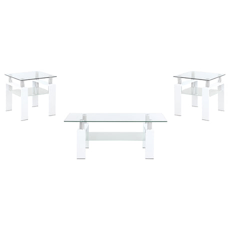 Furniture City Houma - Coaster - Dyer 3-piece Rectangular Coffee and End Table Set White - 703438-S3