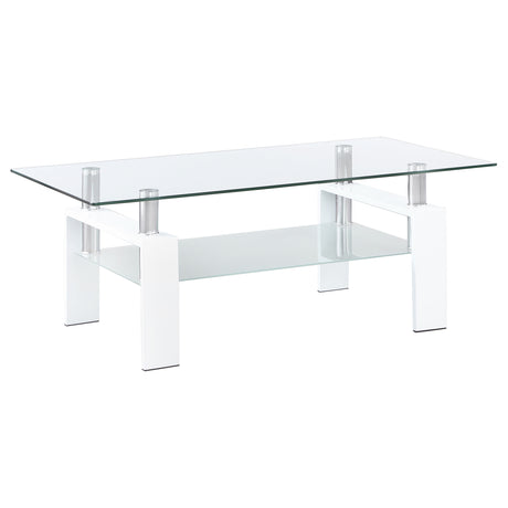Furniture City Houma - Coaster - Dyer 1-shelf Rectangular Glass Top Coffee Table White - 703438