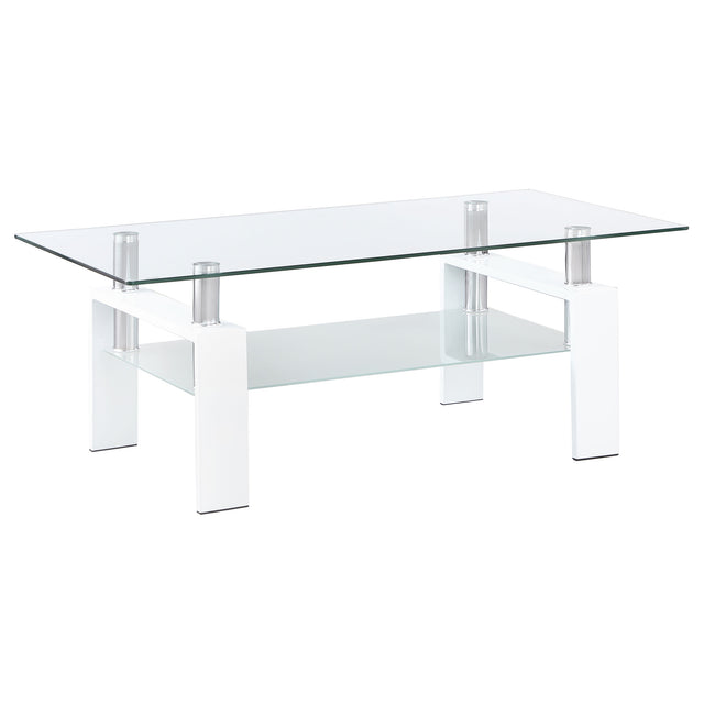 Furniture City Houma - Coaster - Dyer 1-shelf Rectangular Glass Top Coffee Table White - 703438