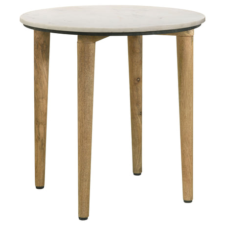 Furniture City Houma - Coaster - Aldis Round Marble Top Side End Table White and Natural - 703717