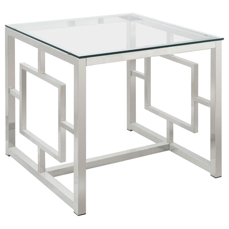 Furniture City Houma - Coaster - Merced Square Glass Top Side End Table Nickel - 703737