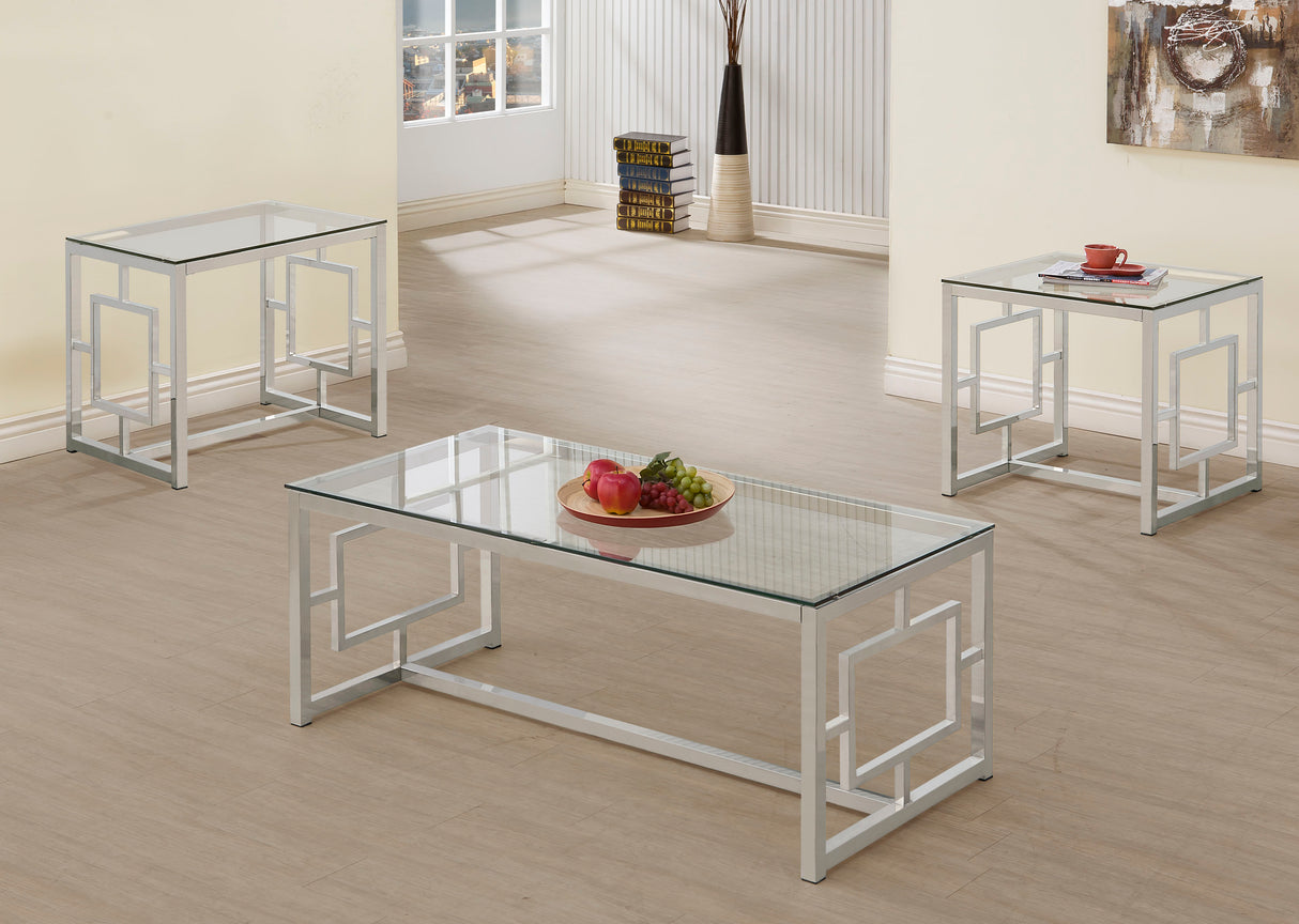 Furniture City Houma - Coaster - Merced 3-piece Rectangular Coffee and End Table Set Nickel - 703738-S3