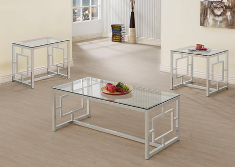 Furniture City Houma - Coaster - Merced 3-piece Rectangular Coffee and End Table Set Nickel - 703738-S3