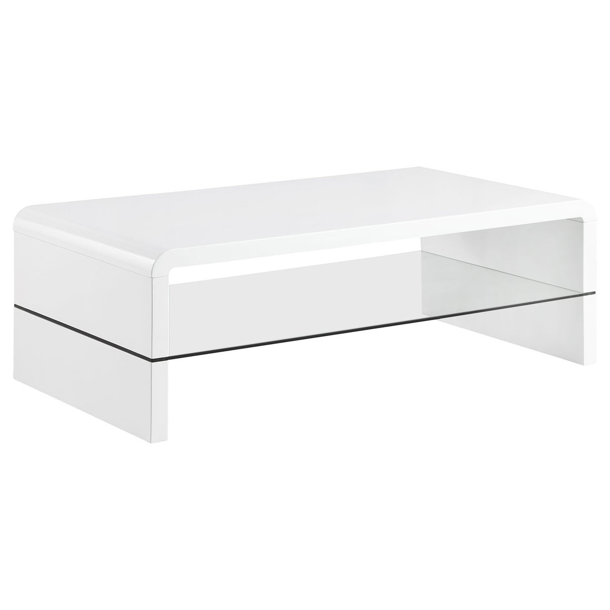 Furniture City Houma - Coaster - Airell Rectangular Coffee Table with Shelf White High Gloss - 703798