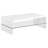 Furniture City Houma - Coaster - Airell Rectangular Coffee Table with Shelf White High Gloss - 703798