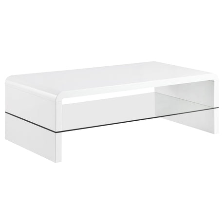 Furniture City Houma - Coaster - Airell Rectangular Coffee Table with Shelf White High Gloss - 703798