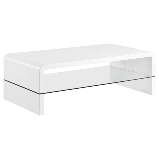 Furniture City Houma - Coaster - Airell Rectangular Coffee Table with Shelf White High Gloss - 703798