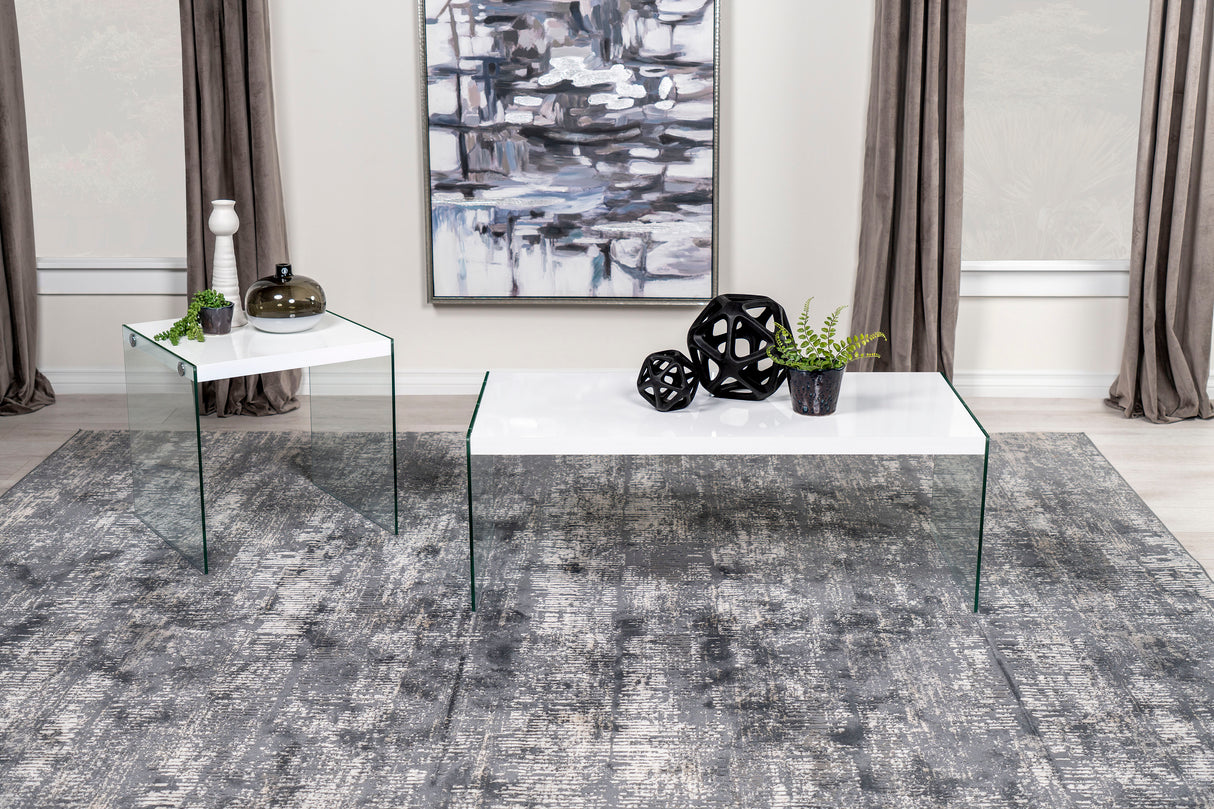 Furniture City Houma - Coaster - Opal 2-piece Coffee and End Table Set White High Gloss - 704148-S2