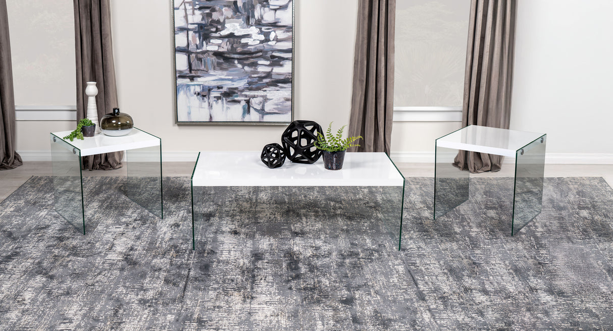 Furniture City Houma - Coaster - Opal 3-piece Coffee and End Table Set White High Gloss - 704148-S3
