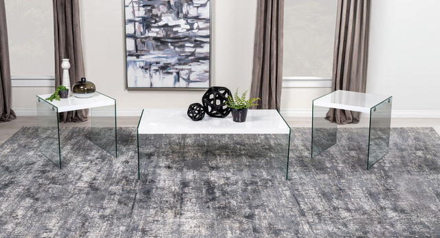 Furniture City Houma - Coaster - Opal 3-piece Coffee and End Table Set White High Gloss - 704148-S3