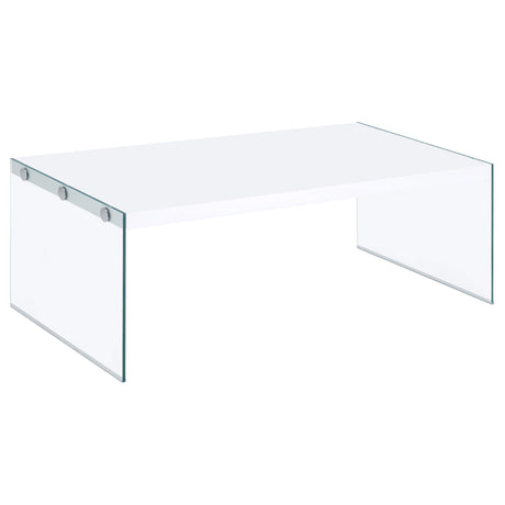 Furniture City Houma - Coaster - Opal Rectangular Glass Frame Coffee Table White High Gloss - 704148